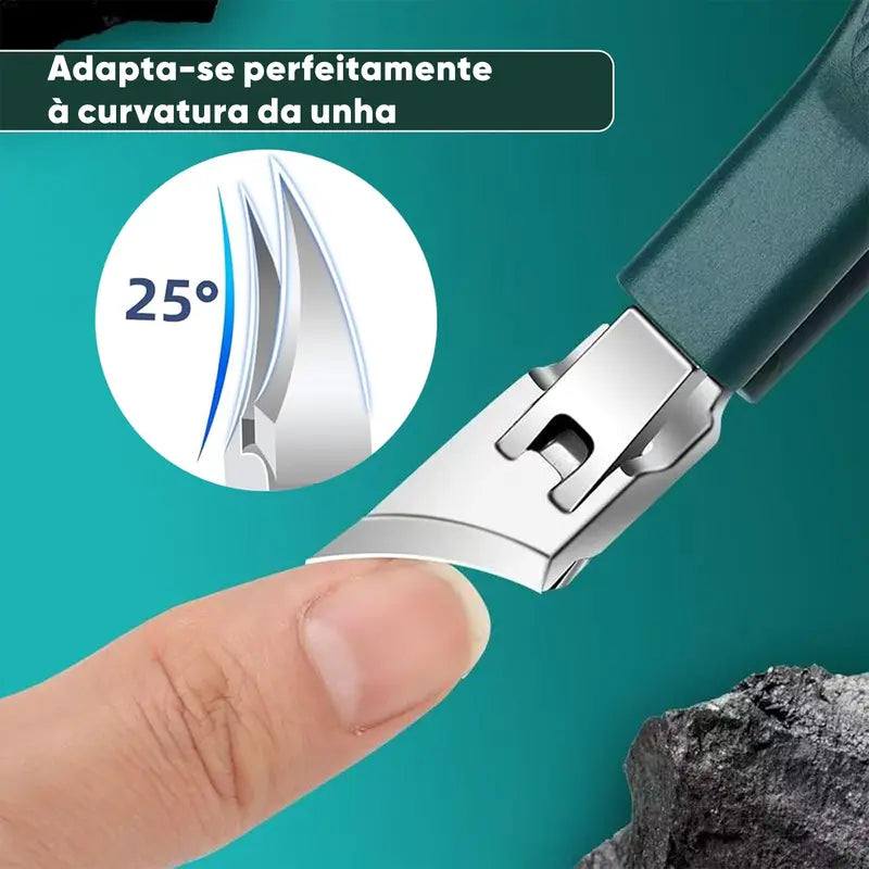 Conjunto 3pcs Cortador em Aço Inox Lamina curva para Unhas Gel, Grossas e Encravadas + Estojo Com Lixa e Levantador de Cutícula.